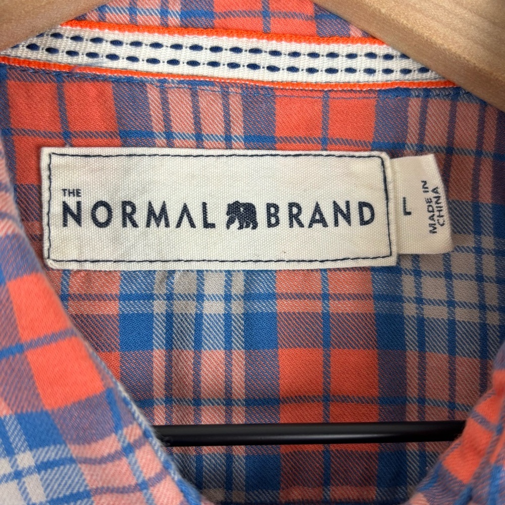 The Normal Brand Shirt Mens Large Orange Blue Plaid Flannel Work Pockets Outdoor - Picture 3 of 11